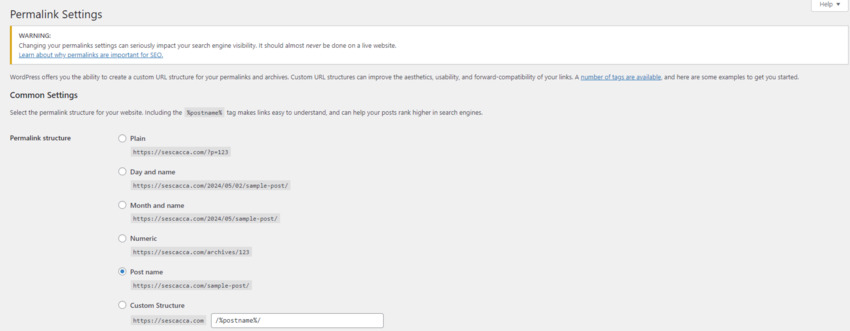 The WordPress Permalinks settings page provides a quick way to create a new .htaccess file