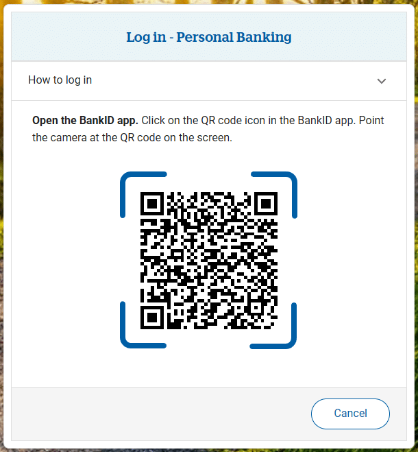 QR code for logging in to a bank using two way authentication
