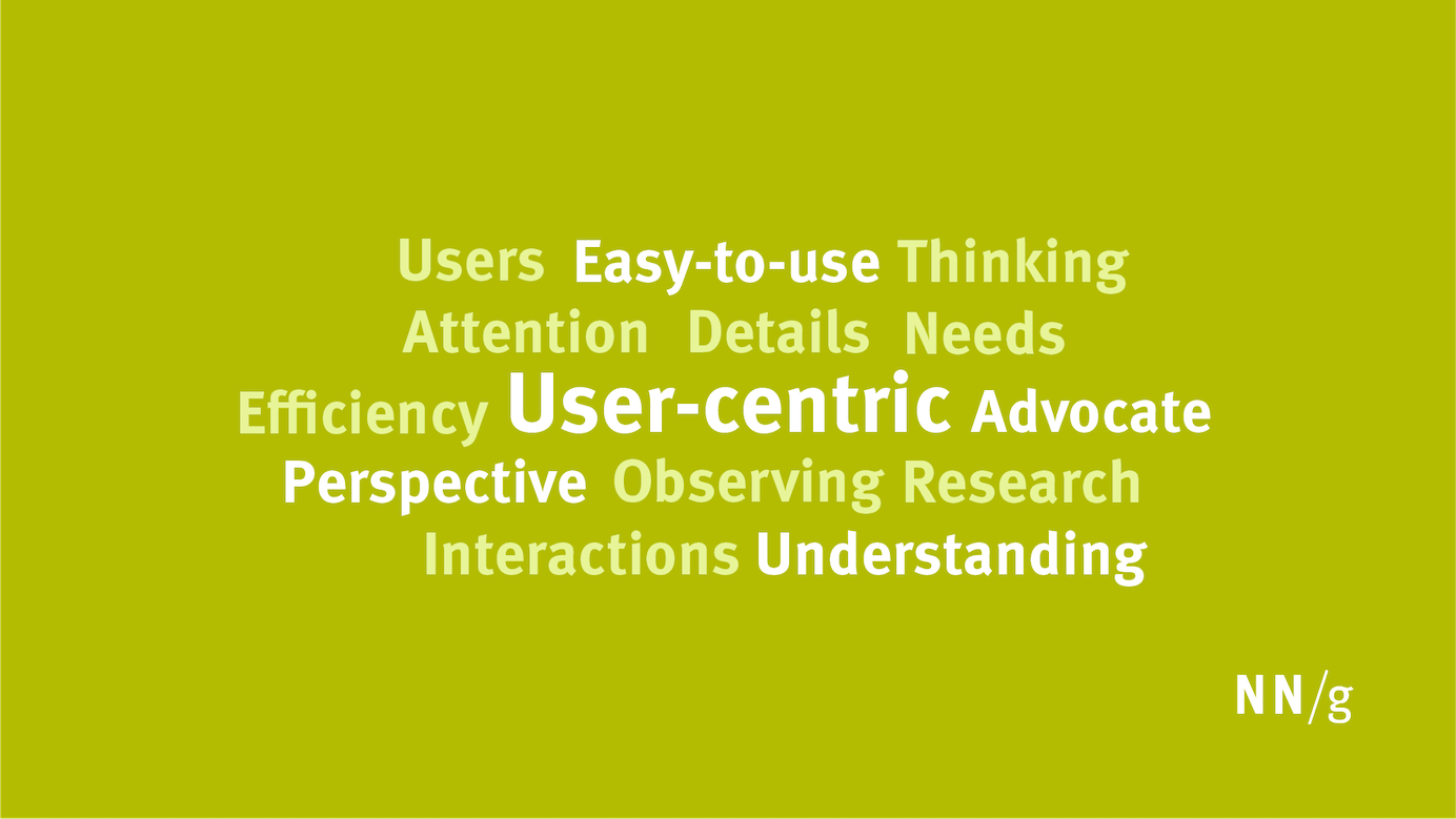 Word cloud common words: User-centric, perspective, understanding, advocate