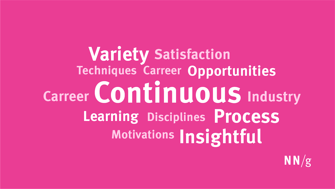 Word cloud common words: Continuous, process, insightful, variety