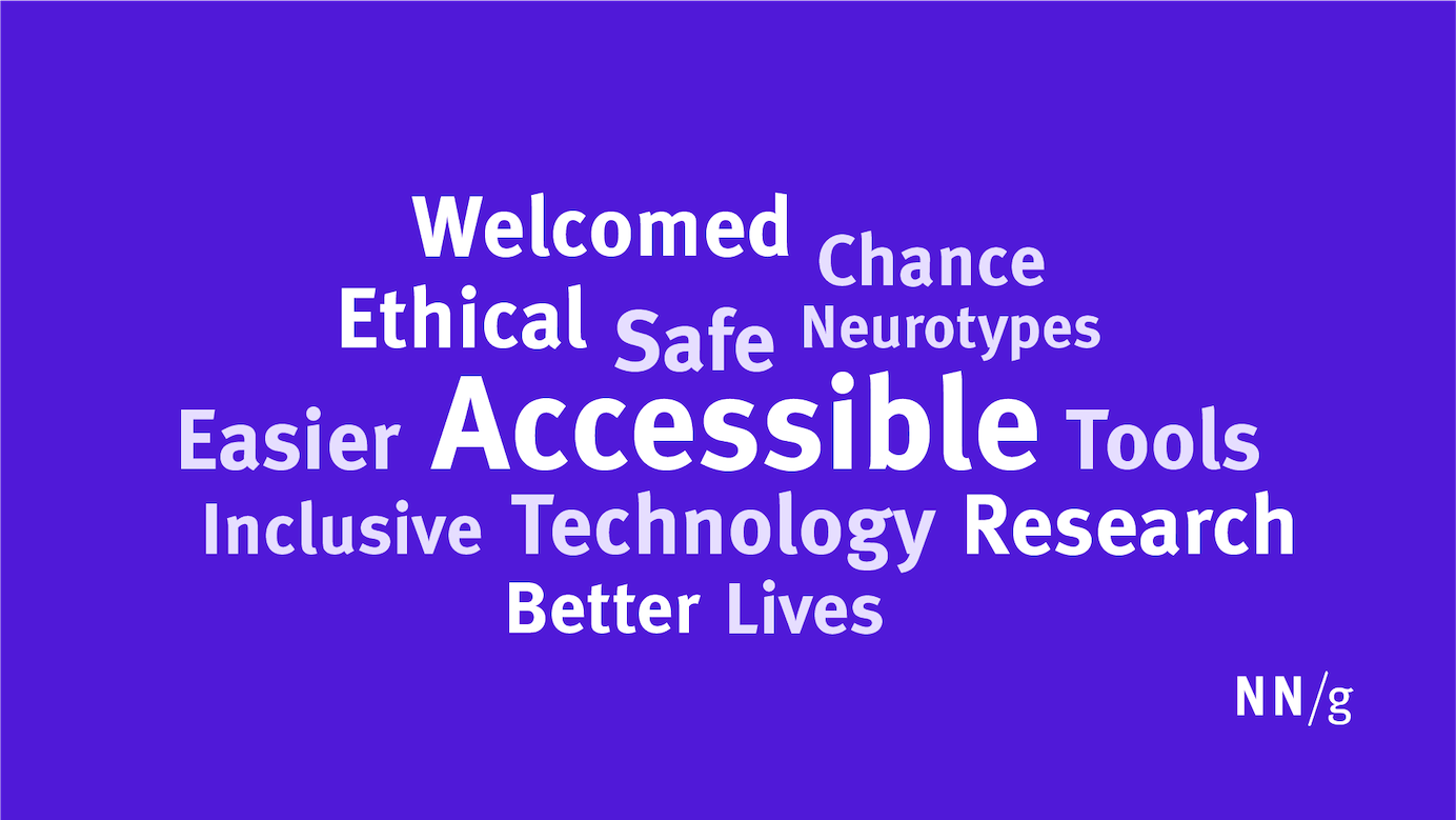 Word cloud common words: Accessible, ethical, welcomed, research