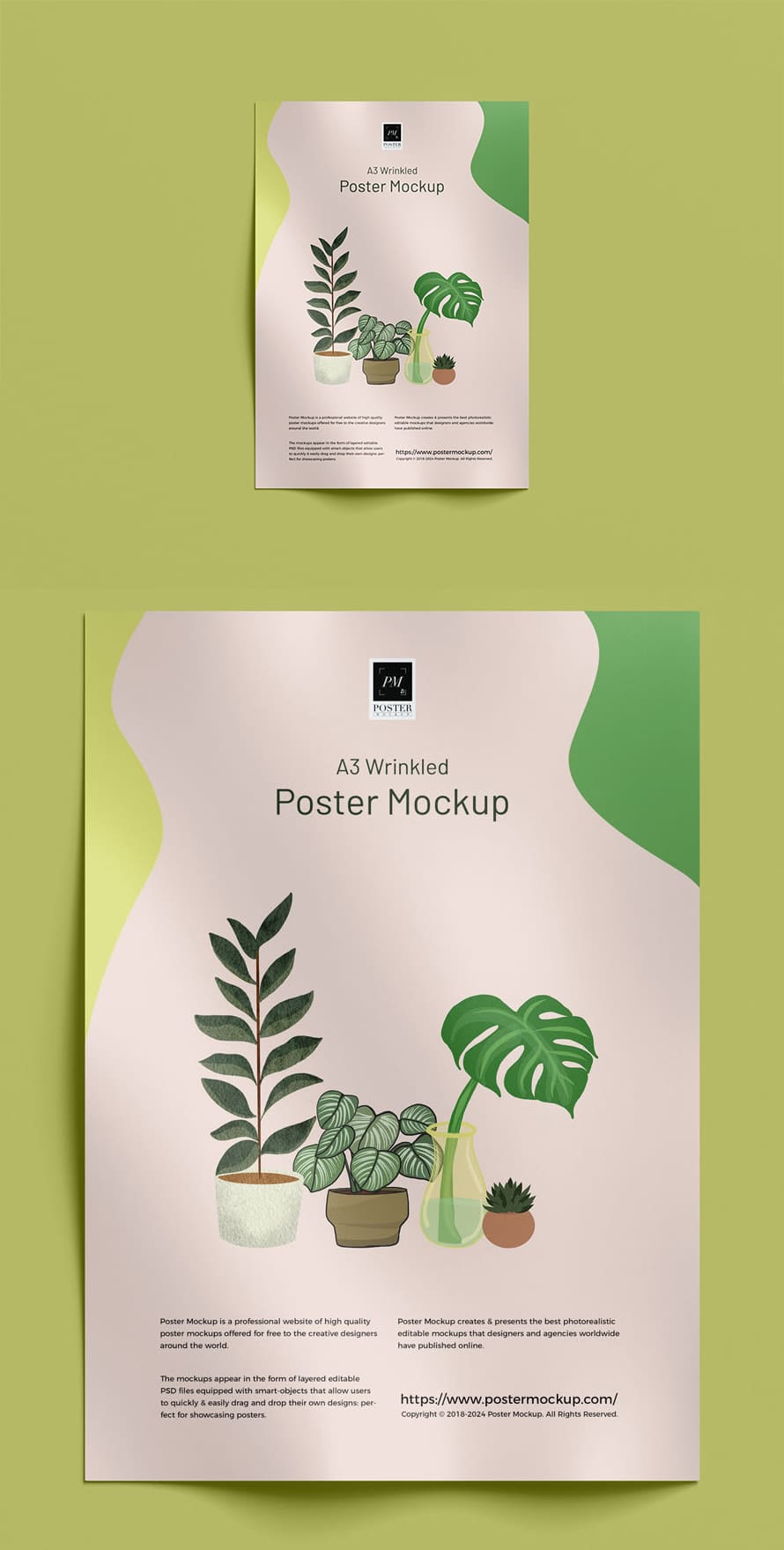 Free A3 Wrinkled Poster Mockup