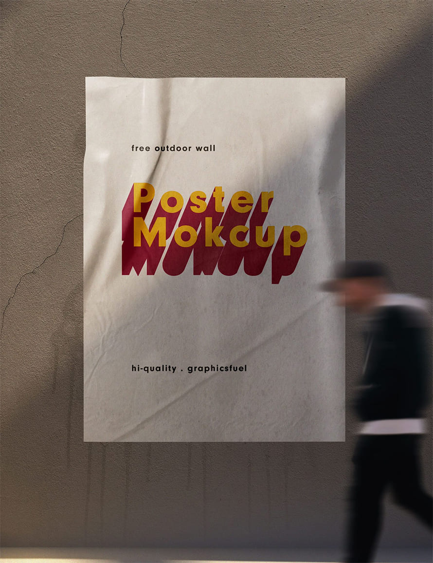 Vertical Glued Wall Poster Mockup