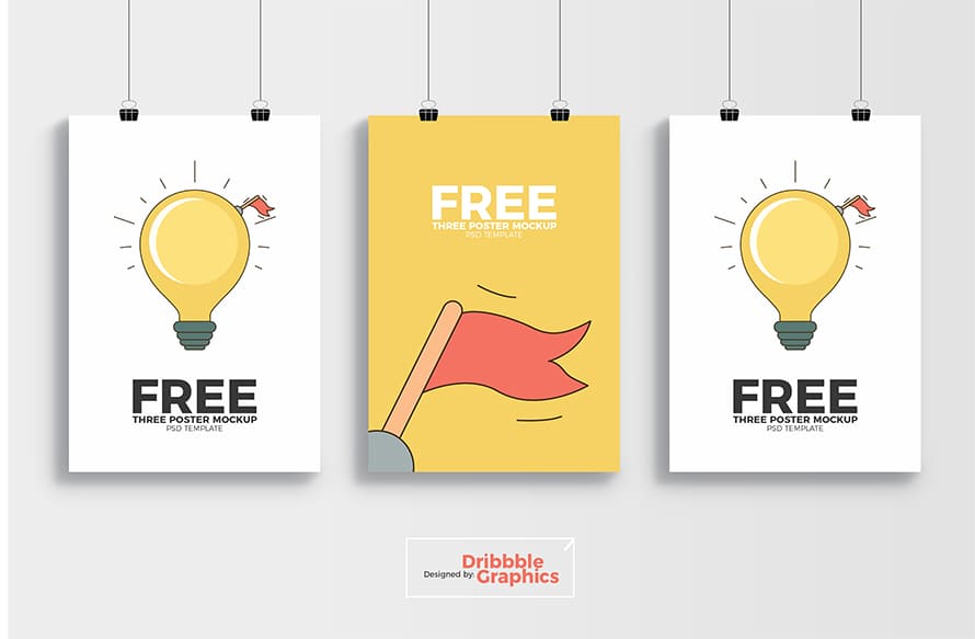 Free 3 Poster Mockup PSD Template