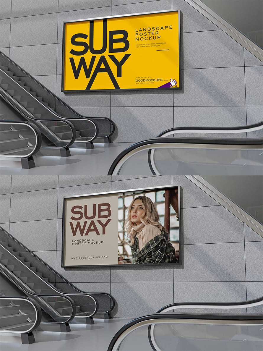 Free Subway Landscape Poster Billboard Mockup PSD