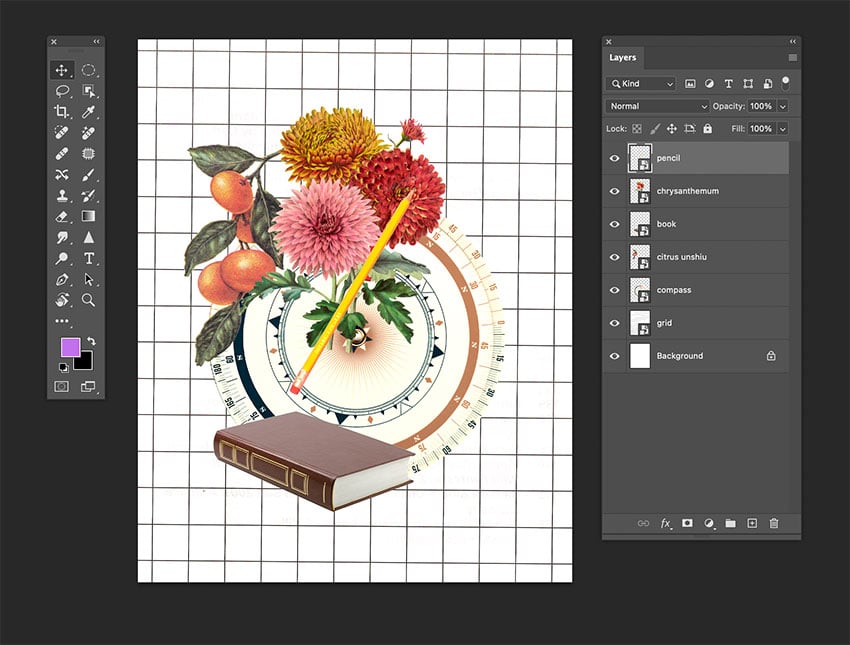 Place the pencil image into the collage artwork file. 