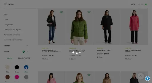 Filtering on Benetton's website