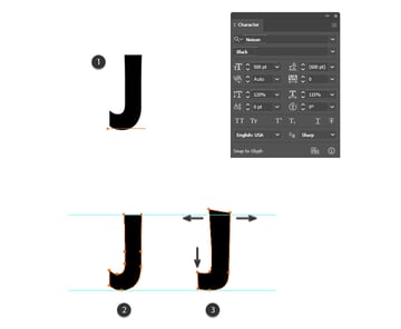 How to set up and distort letter J