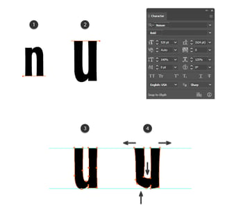 How to set up and distort letter U