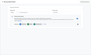 To create a data stream on Google Analytics, enter your domain name into the empty field