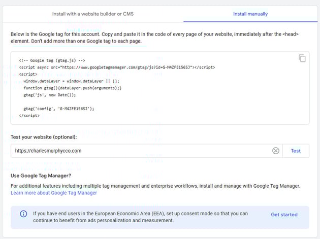 Go to Google Tag Manager (or Google Analytics) to copy your Google tag for WordPress