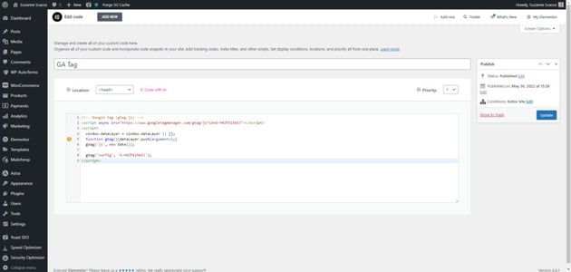 To add your Google tag to WordPress via Elementor Pro, use the Custom Code tool
