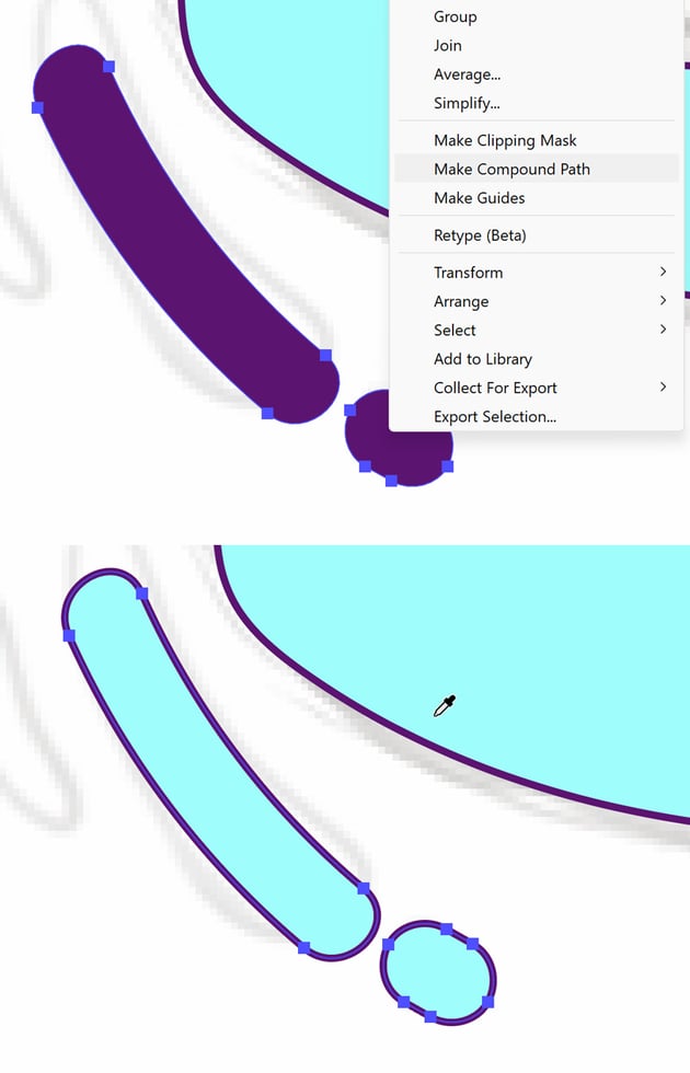 Make Compound Path and use Eyedropper Tool