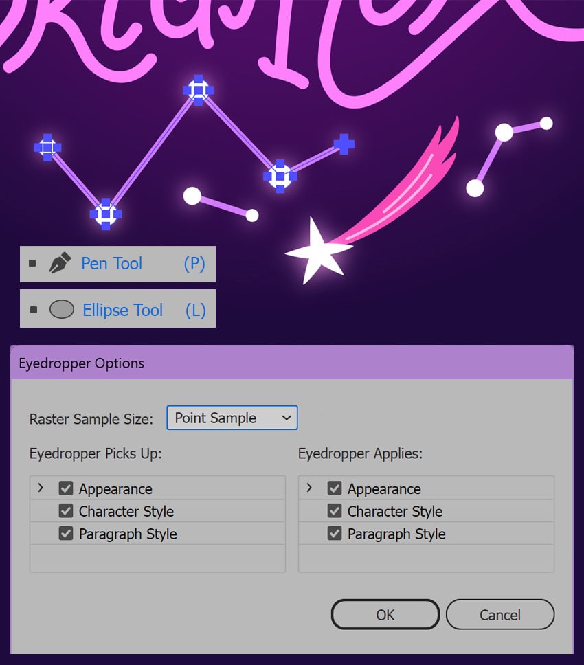 Use Pen tool to draw constellations