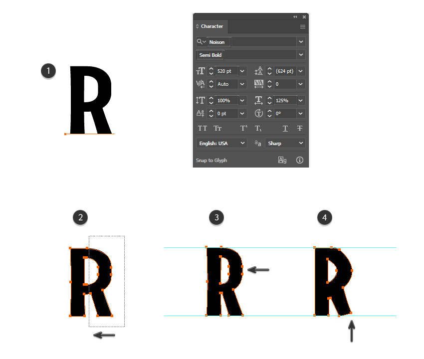 How to set up and distort letter R