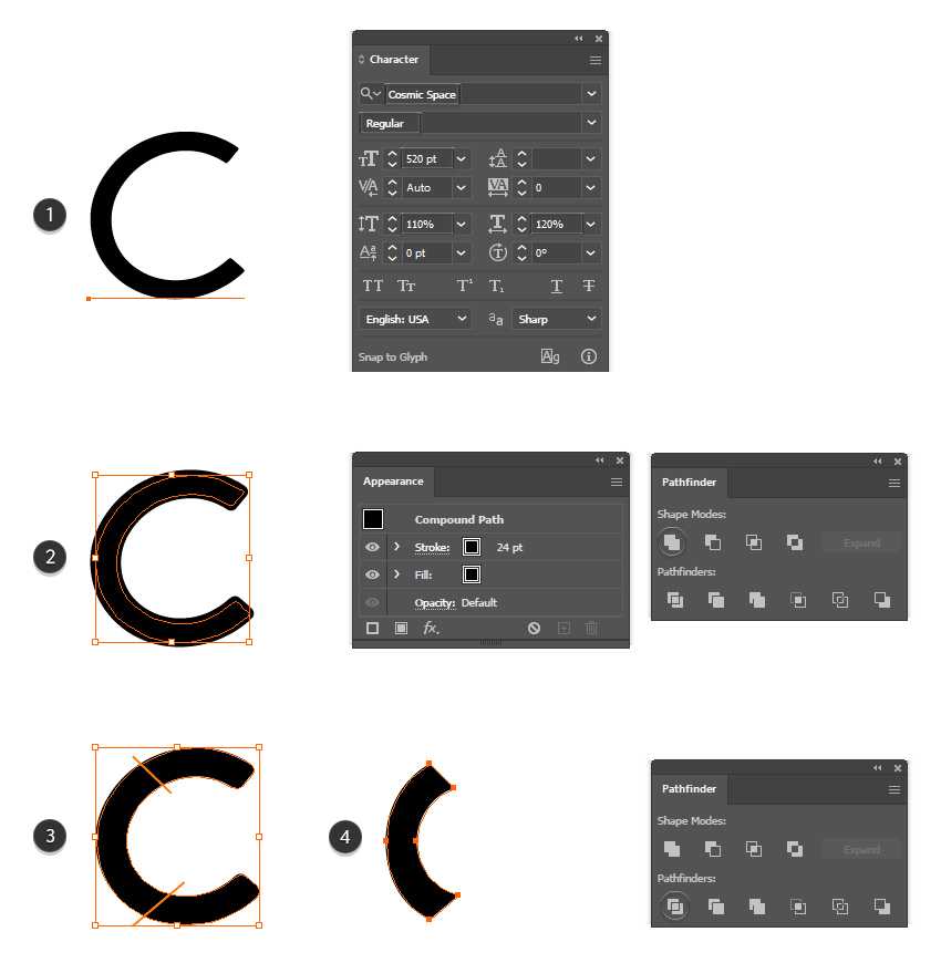 How to set up and distort letter C