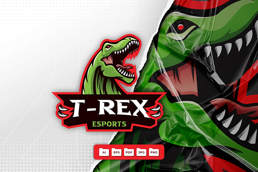 T-Rex dinosaur mascot logo design available on Envato Elements