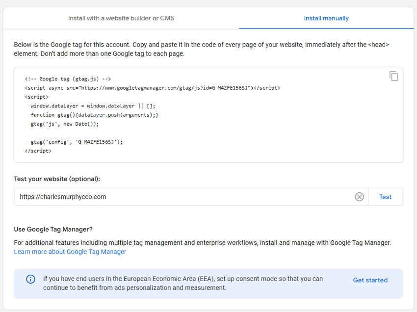 Go to Google Tag Manager (or Google Analytics) to copy your Google tag for WordPress