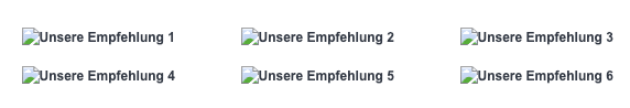 Eventim suggestions zoomed in, generic ALT-texts are written in German. "Unsere Empfehlung 1" "Unsere Empfehlung 2" and so on.