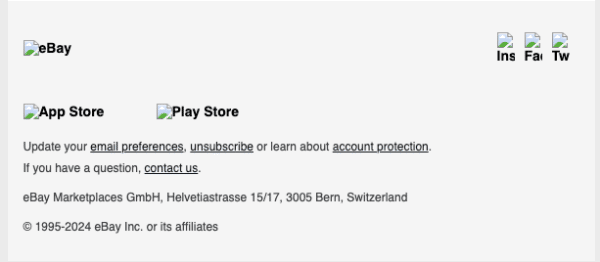 eBay example with underlined, good contrast unsubcribe link