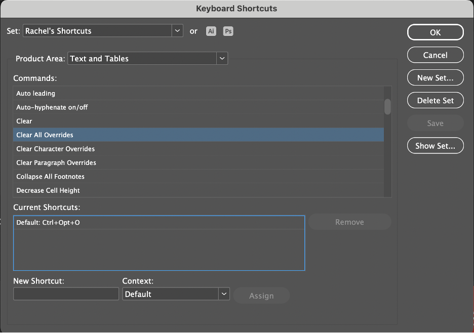 GPT  A dialog box titled "Keyboard Shortcuts" with multiple options.