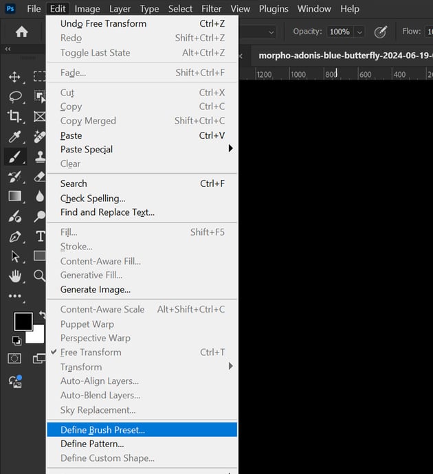 turn the butterfly shape into a brush by going to Edit > Define Brush Preset