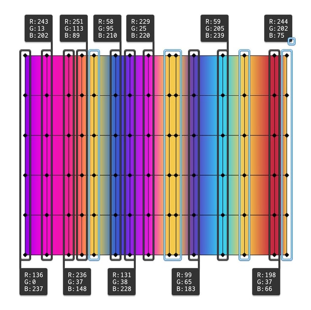 color gradient mesh points to create a holographic rainbow