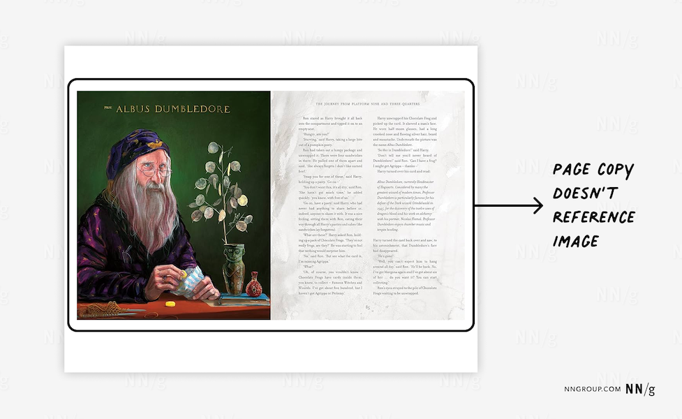 A screenshot of two pages of a Harry Potter ebook containing text and an illustration of Albus Dumbledore. 