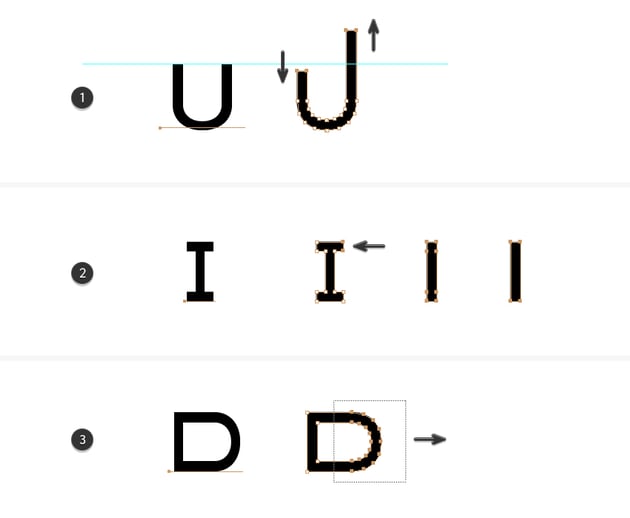 How to distort letters U, I and D
