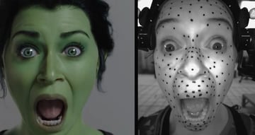 Tatiana Maslany’s facial motion capture is mapped onto She-Hulk’s face, bringing the character’s expressions to life. (Image Credit: Marvel Studios)