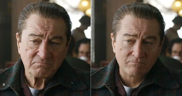 Robert De Niro in The Irishman, alongside the digitally de-aged version of his character. (Image Credit: Netflix)