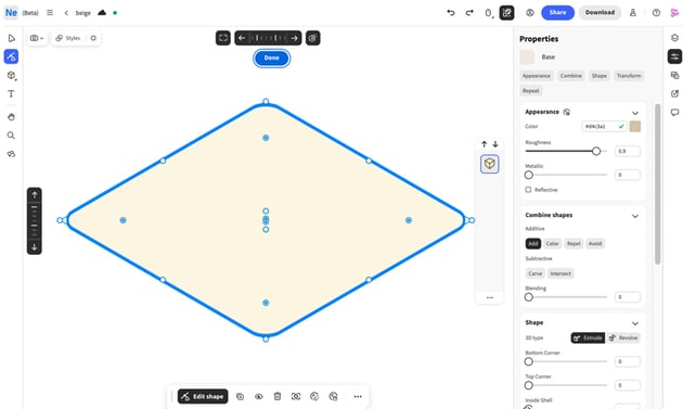 set the properties of base object like color and roughness on Project Neo