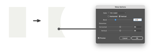 how to use the Arc Lower effect on a rectangle