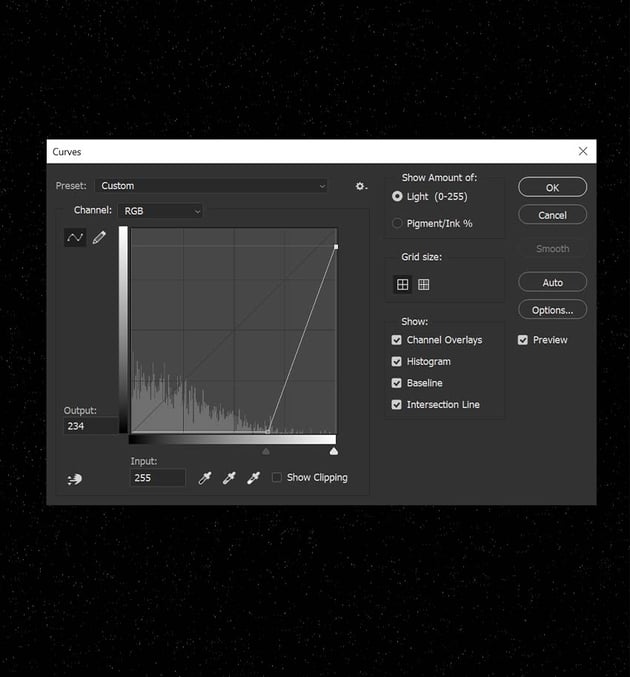 bring down the brightness of the stars using a curves adjustment 