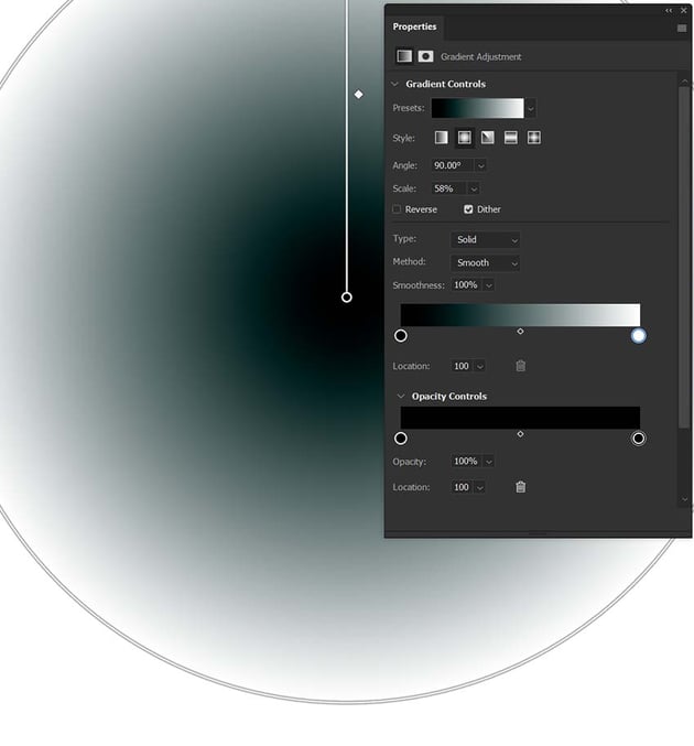 create a black and white radial gradient 