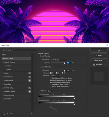 add a pink highlight to the tree using Blend If 