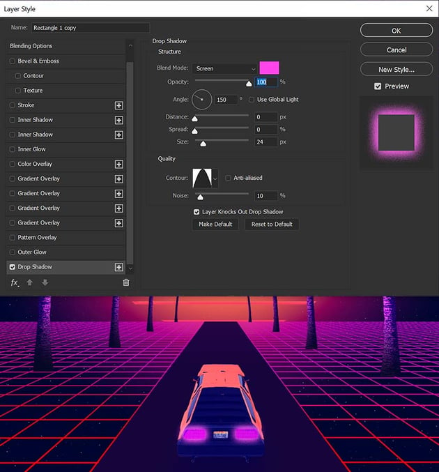 create hot pink break lights using the shape tool 