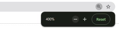 Browser zoom setting showing 400%