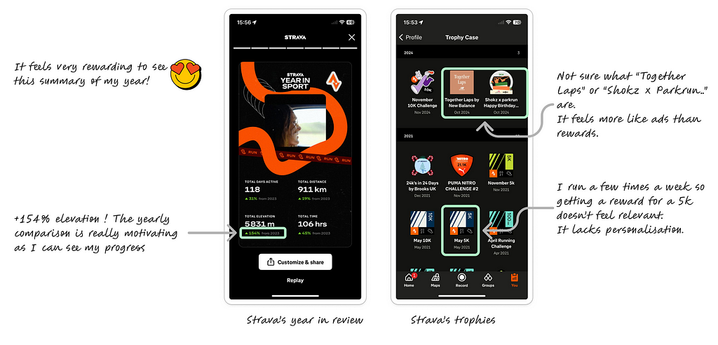 Strava year in review and trophies screen