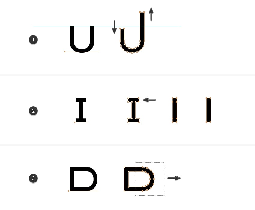 How to distort letters U, I and D