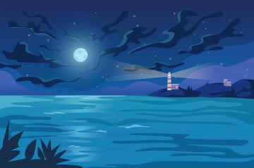 Night seascape with moon and beacon light vector