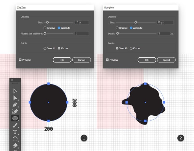 circle distorted using zig zag and roughen effect