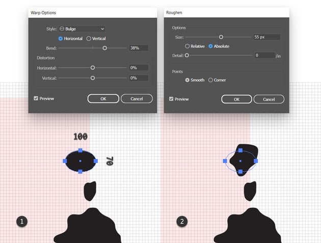 distort ellipse with warp and roughen effect