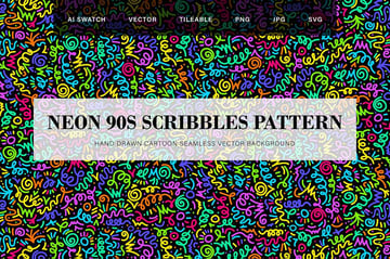 Neon 90s Squiggle Scribbles Seamless Pattern