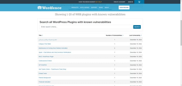 A look at Wordfence's WordPress plugin vulnerability database