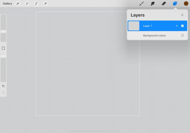 new blank canvas opened up in Procreate, the layers panel is open and the background colour is unticked