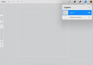 new blank canvas opened up in Procreate, the layers panel is open and the background colour is unticked