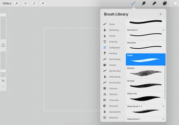 brush library, with the 'chalk' brush selected