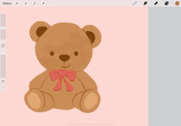 A screenshot of the fur brush being used to add a fur texture in a darker shade to the bear