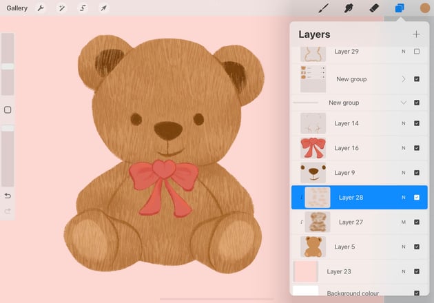 A screenshot of the lighter fur being added all over the bear